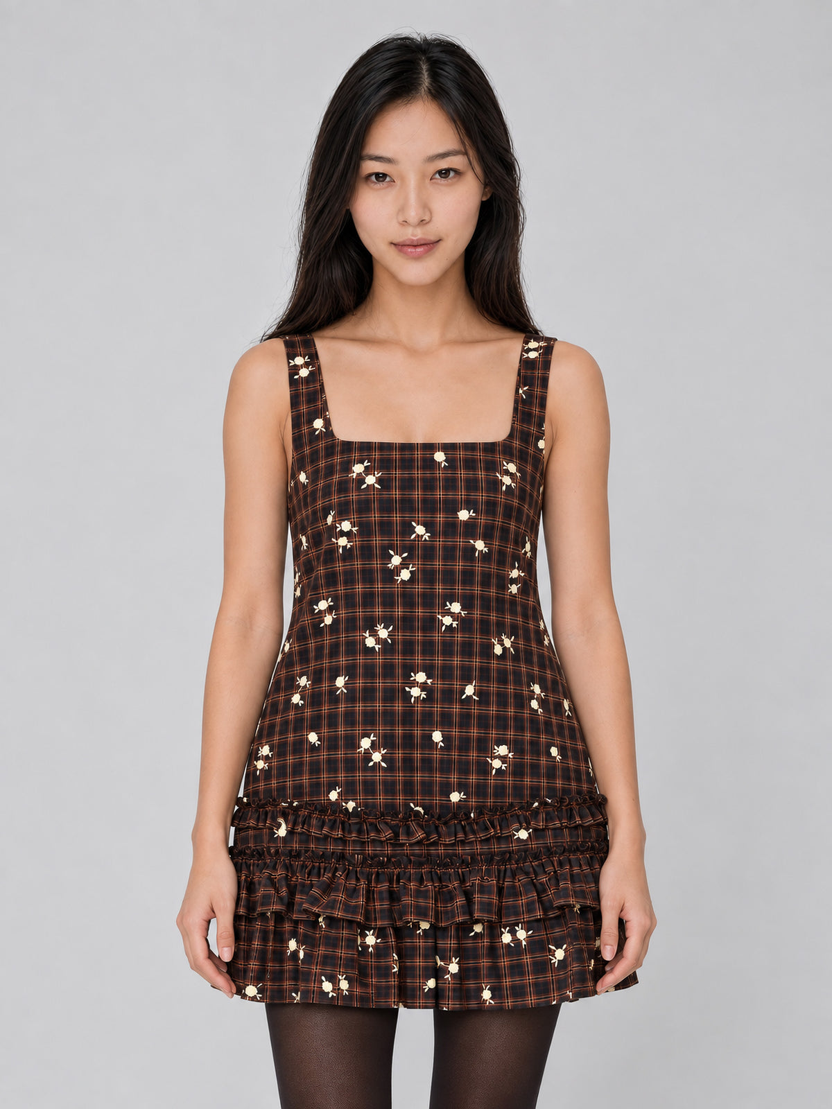 Dress in Floral Check de GANNI en Cappuccino para mujer