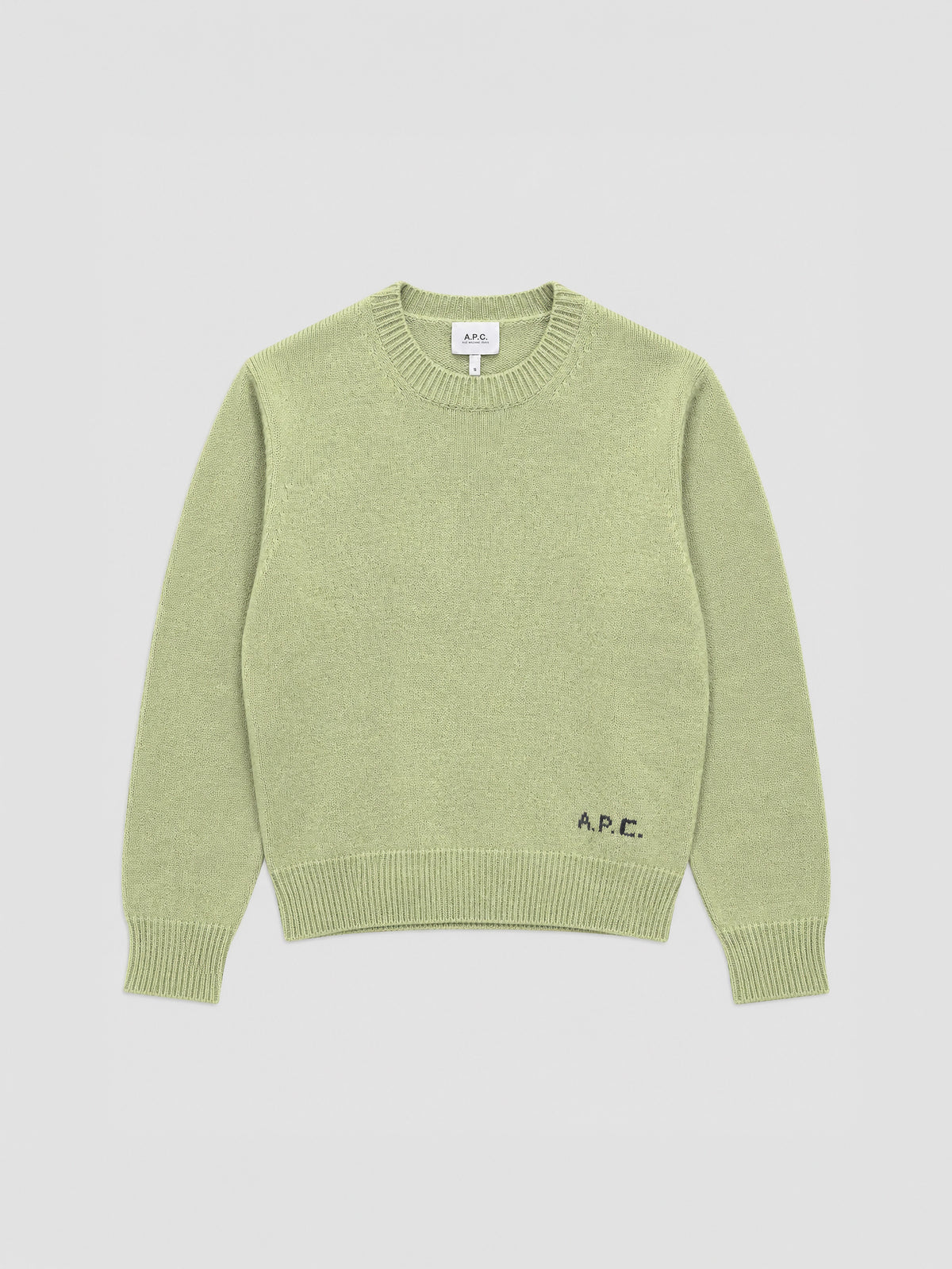 Jersey Anna de A.P.C. en Anise Green de lana con corte boxy y cuello redondo