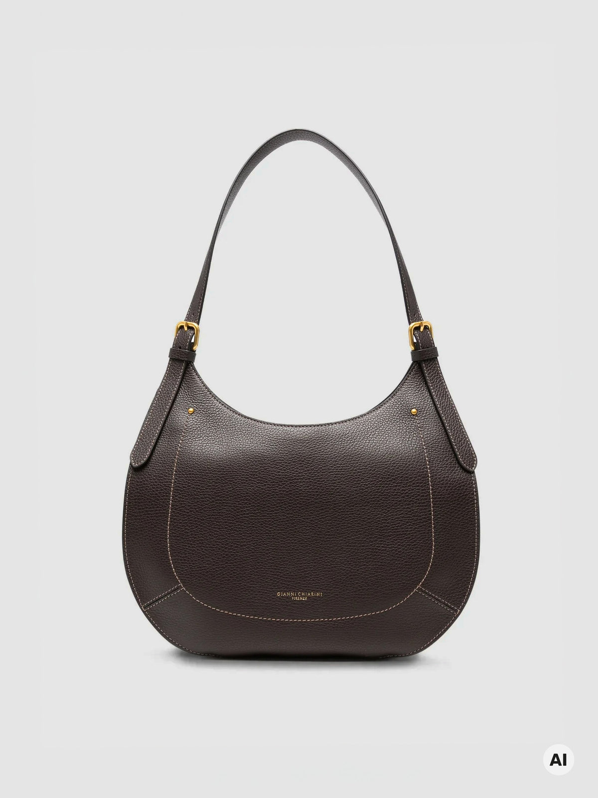 Bolso de hombro Gabry de Gianni Chiarini en Nero-Moka de piel martillada negra y laterales de ante marrón