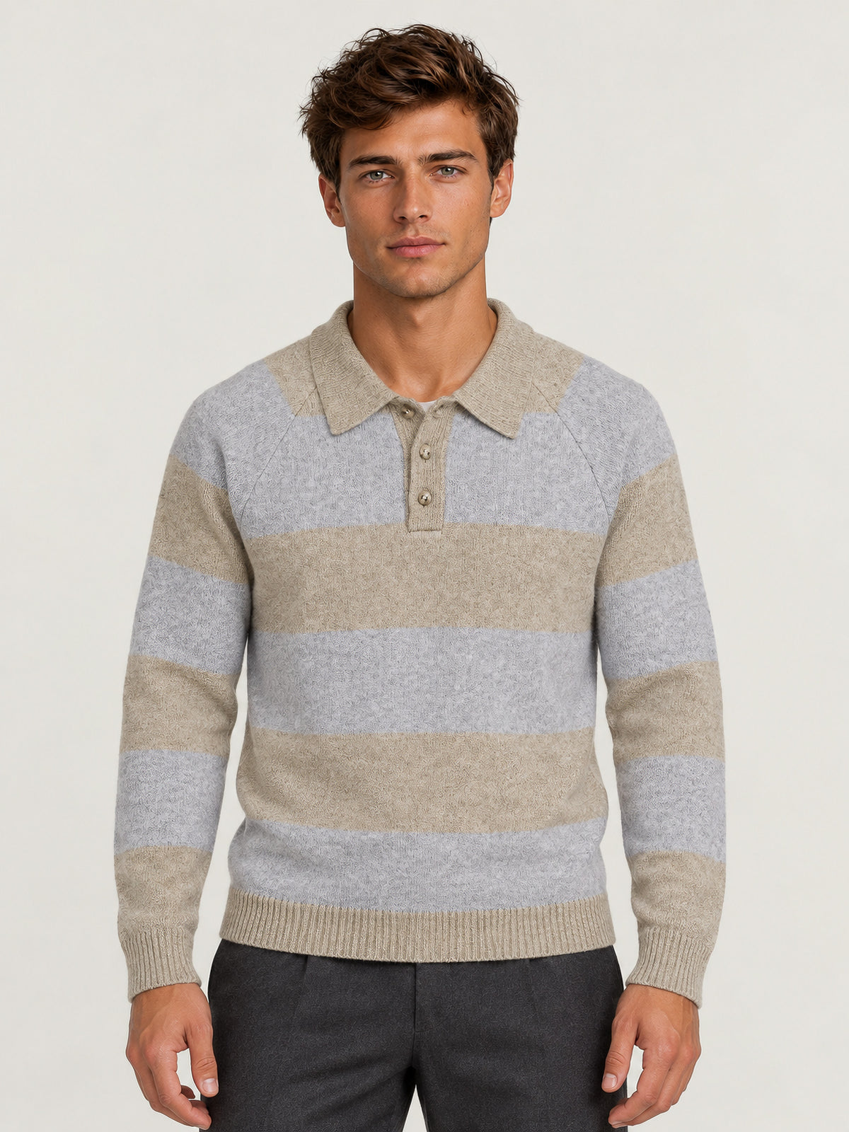 Polo Striped Melange Knitted Polo de Les Deux en Light Sand Melange