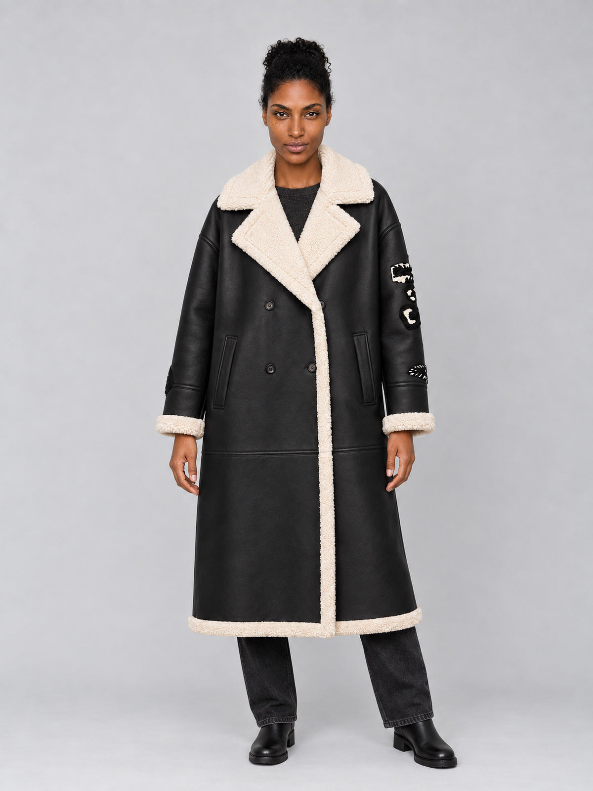 Abrigo de doble faz con efecto shearling ERMANNO Firenze en NERO para mujer