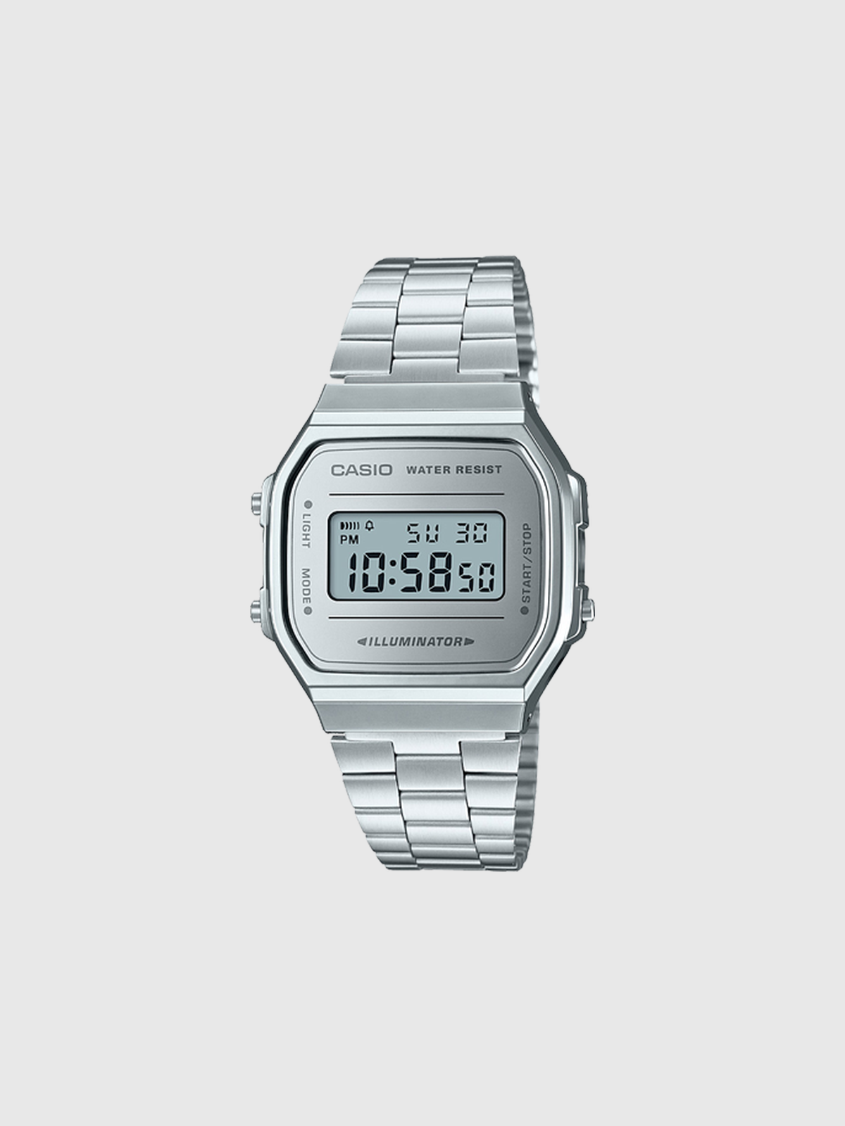 Reloj digital CASIO plateado con correa metálica y esfera espejo