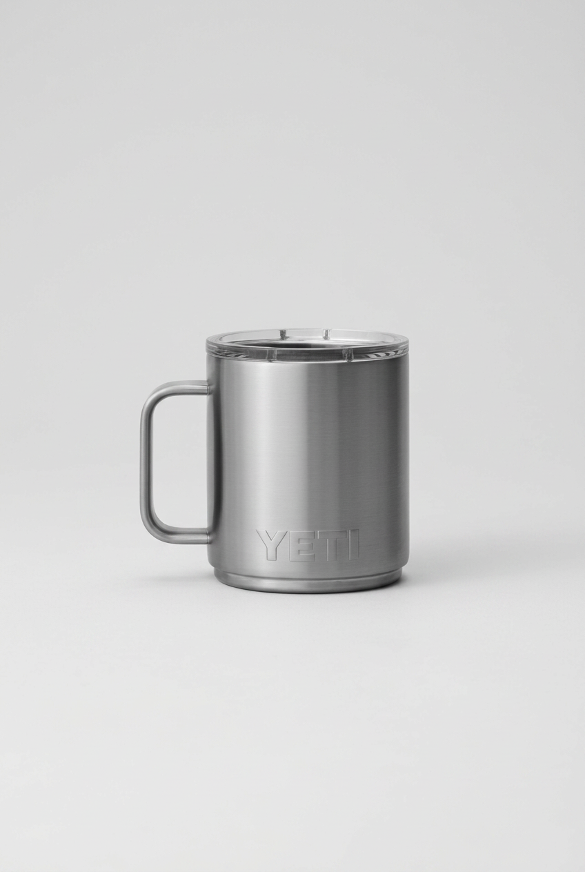 Taza YETI Rambler 10 oz Stainless Steel en color plata, de acero inoxidable con asa y tapa MagSlider