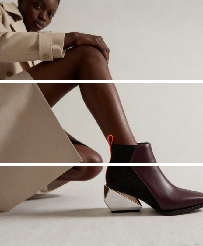 Botas urbanas de cuero Ricky Mid de United Nude en color negro para mujer, con tacón geométrico y detalles de diseño moderno. Perfectas para looks urbanos y de invierno.