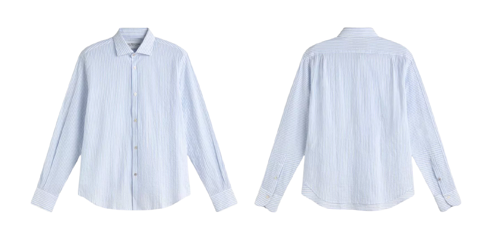 Camisa de rayas en color azul de Les Heritiers para hombre, en tela seersucker, cómoda y elegante para el día a día.