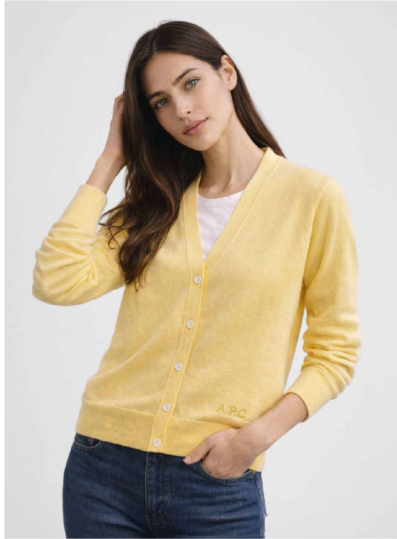 Cárdigan Jaune Clair A.P.C. de punto fino en color amarillo claro para mujer