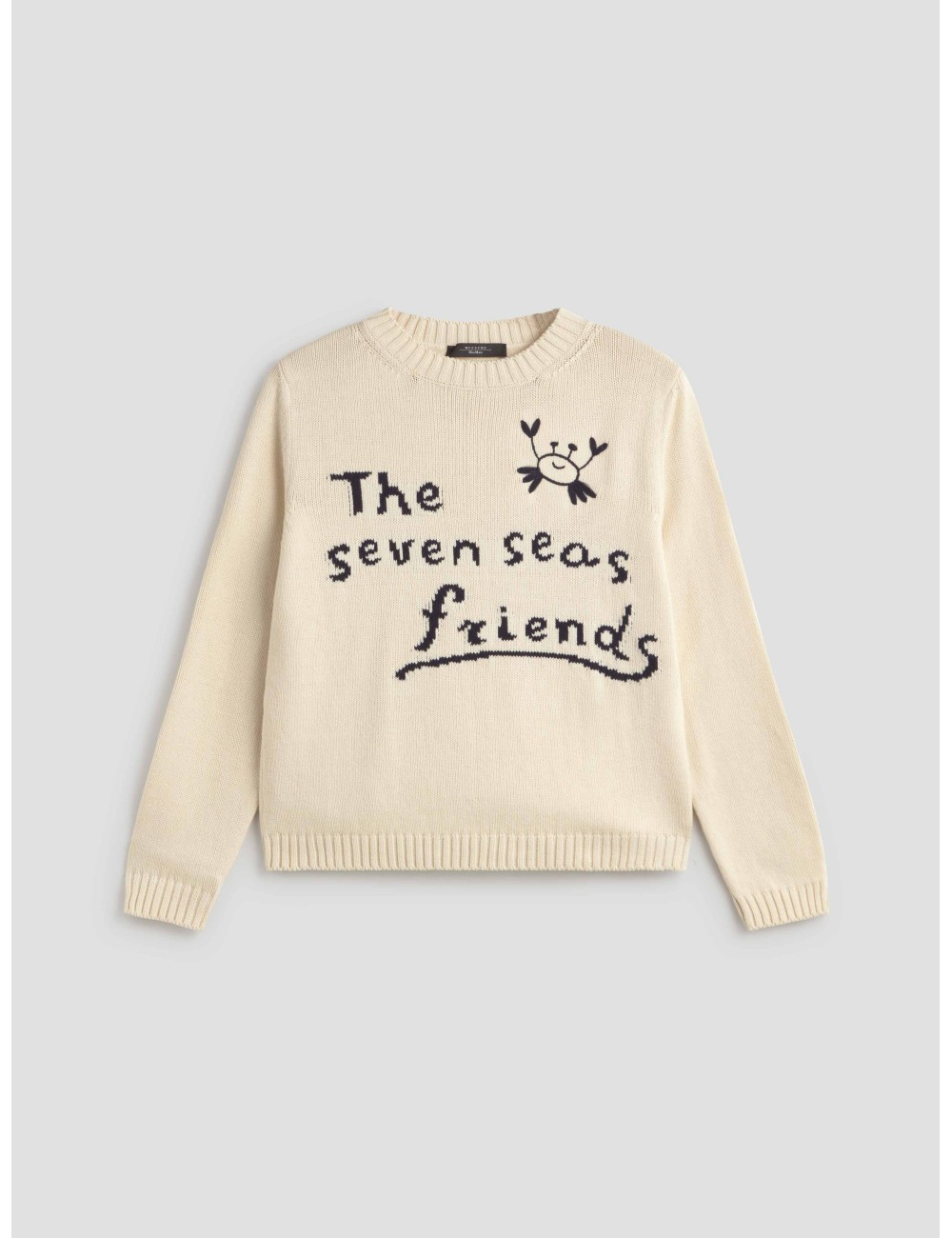 Jersey crema con mensaje The Seven Seas Friends Weekend MaxMara invierno 2025 en MARFRANC