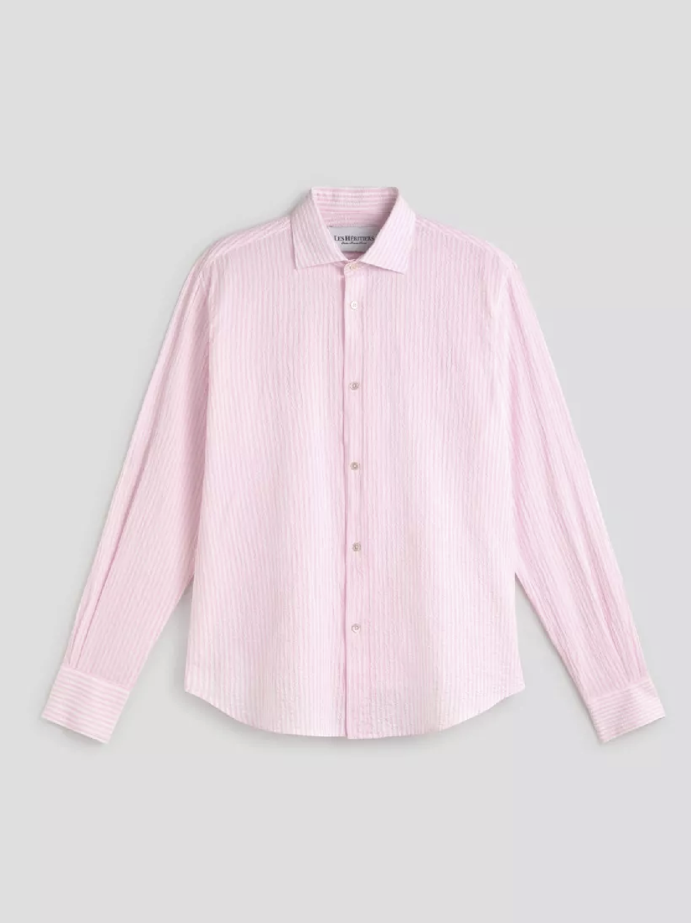 Camisa Seersucker Les Héritiers de rayas azul y blanco para hombre